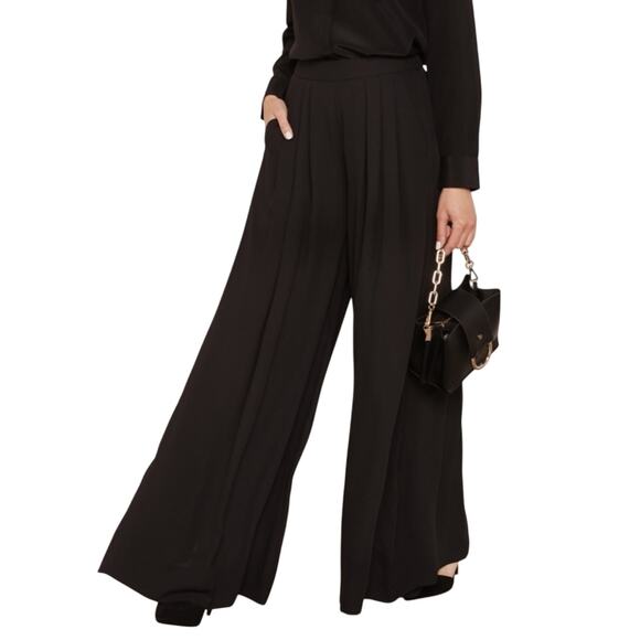 J.Crew Collection Black Pleated Flowy Chiffon Pull-on Super Wide Leg pants sz 6 - Picture 1 of 9